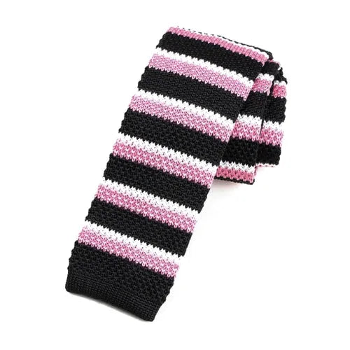 Black and Pink Striped Square Knit Tie for Classy Men