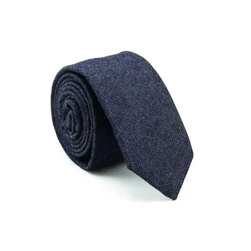 Dark Blue Denim Skinny Tie for Classy Men - Stylish Cotton Accessory