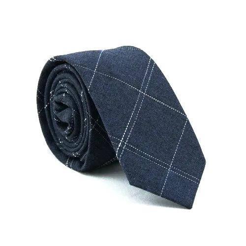 Blue Checkered Cotton Skinny Tie for Classy Men