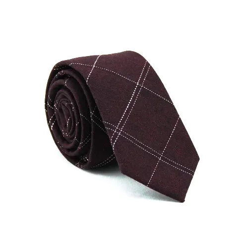 Burgundy Checkered Cotton Skinny Tie for Classy Men