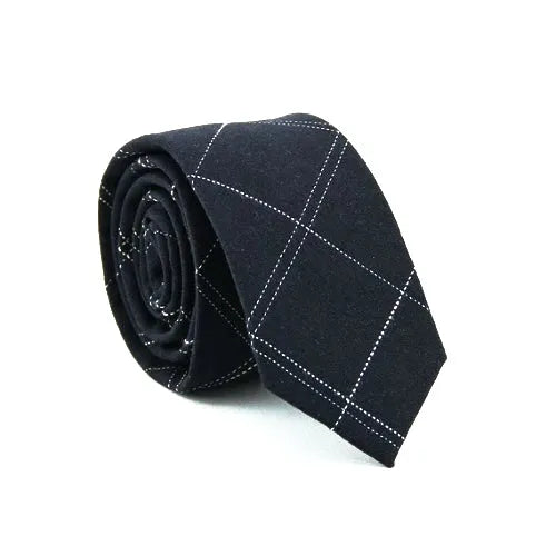 Dark Blue Checkered Cotton Skinny Tie for Classy Men