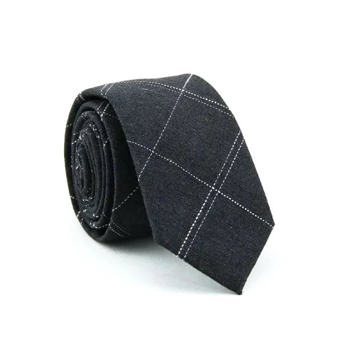 Dark Grey Checkered Cotton Skinny Tie for Classy Men