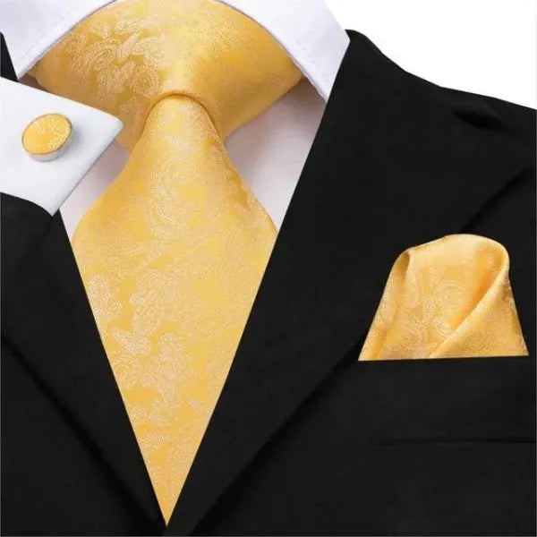 Yellow Gold Paisley Silk Tie for Classy Men