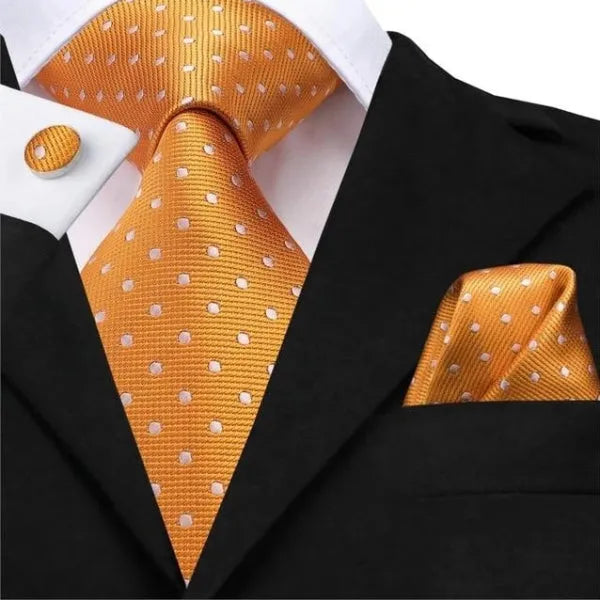 Orange and White Polka Dot Silk Tie for Classy Men