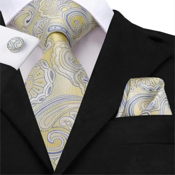 Light Gold Blue Floral Silk Tie for Stylish Men