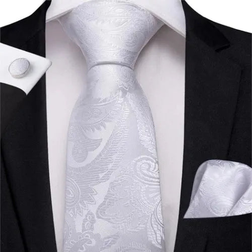 White Floral Silk Tie for Classy Men - Elegant Accessory for Formal Occasions