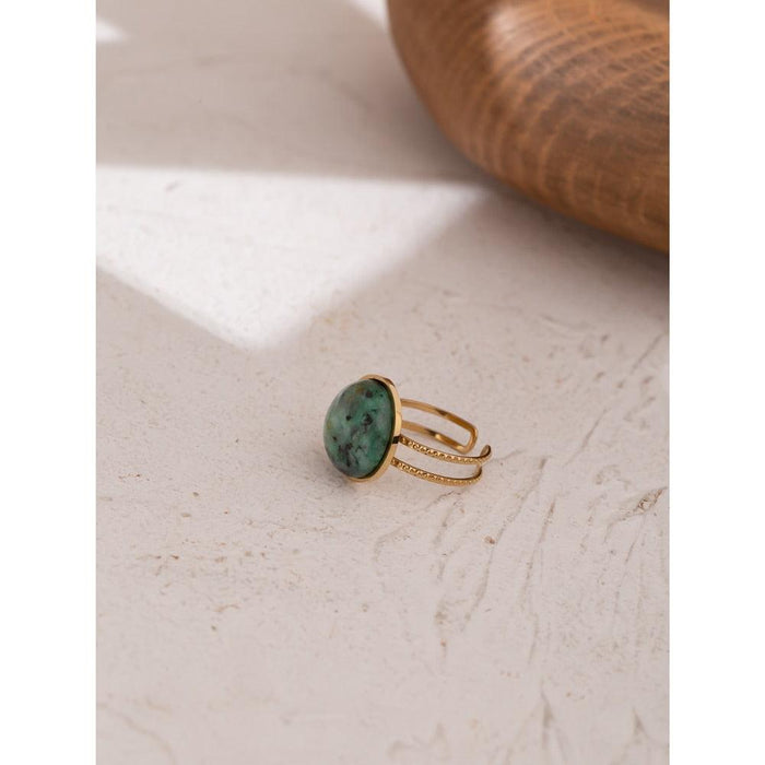 Natural Green Stone Golden Ring
