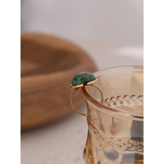 Natural Green Stone Golden Ring