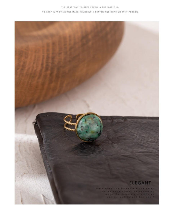 Natural Green Stone Golden Ring