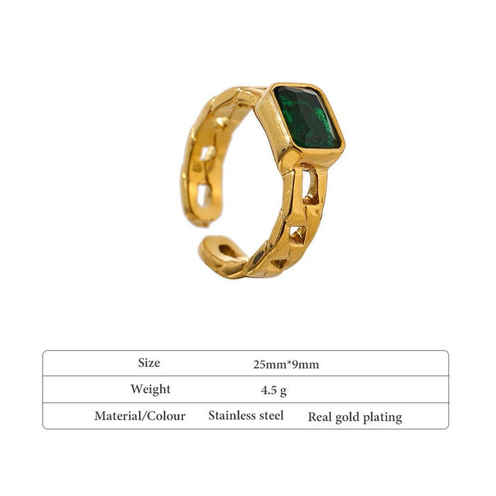 Stylish Golden Ring with Big Green Crystal