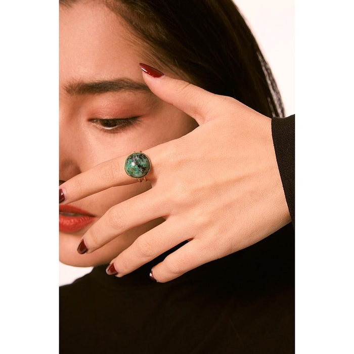 Natural Green Stone Golden Ring
