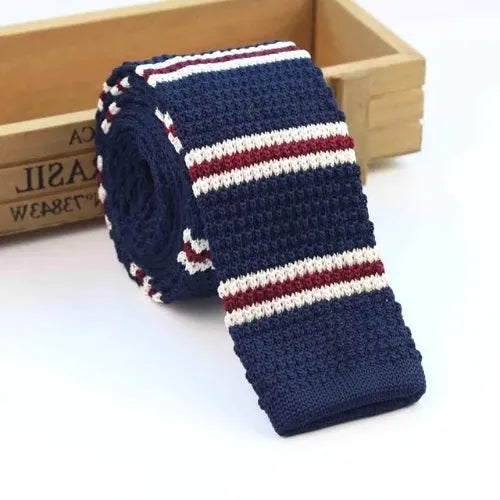 Square Knit Tie for Men in Blue Red and White - Classy Accessory