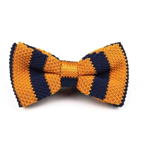 Navy and Yellow Knitted Bow Tie for Classy Men