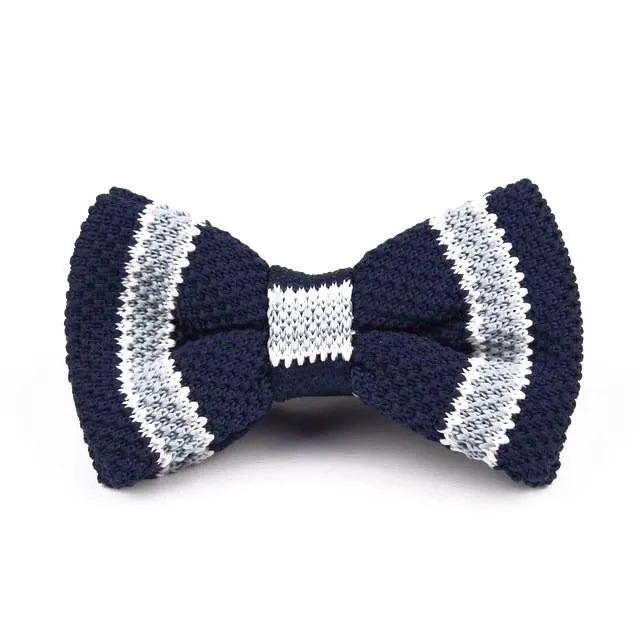 Navy Grey Classy Knitted Bow Tie for Men