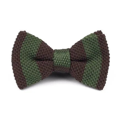 Mens Knitted Bow Tie in Brown and Olive - Classy Accessory for Any Occasion