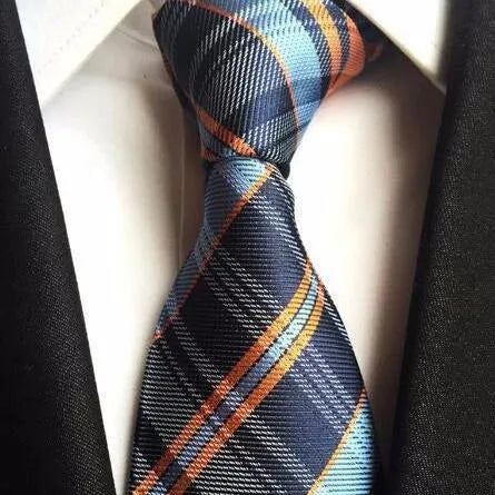 Blue and Orange Plaid Silk Tie for Classy Men