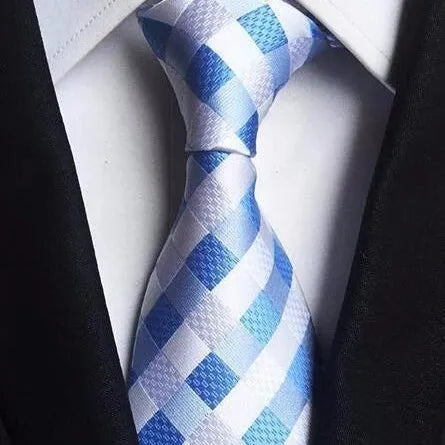 Blue and White Cross-Striped Silk Tie for Men - Elegant and Classy Accessories