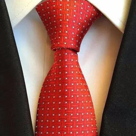 Mens Red Dotted Silk Tie Classy Accessory for Formal Business Attire