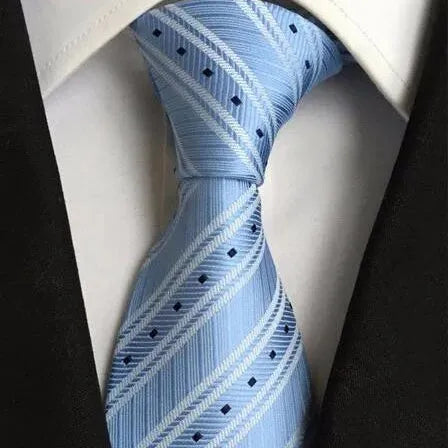 Light Blue Striped Plaid Silk Tie for Men - Classy and Elegant Accessory