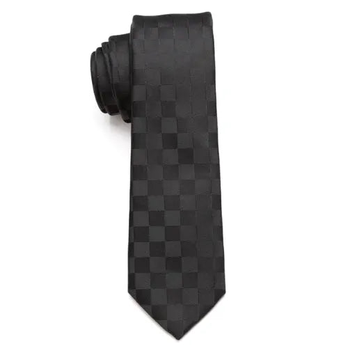 Black Checkerboard Skinny Tie for Classy Men - Elegant Formal Accessory