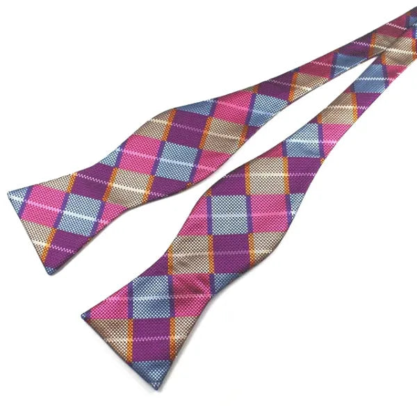 Violet Checkered Silk Self-Tie Bow Tie for Classy Men