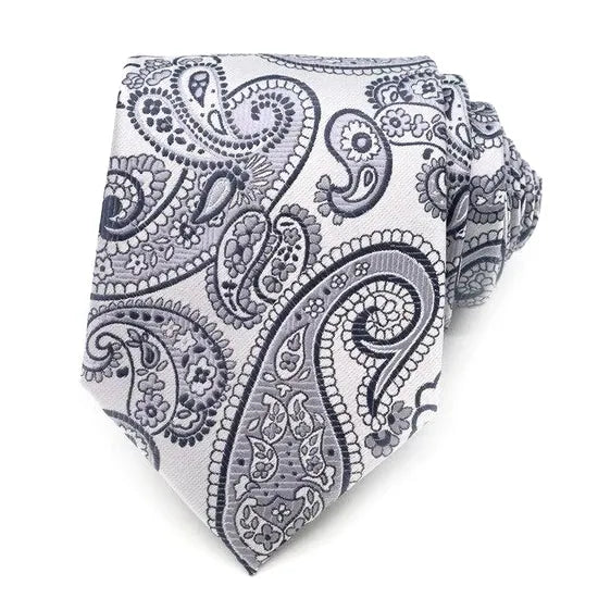 Silver Grey Paisley Silk Tie for Classy Men - Elegant Accessory for Formal Occasions