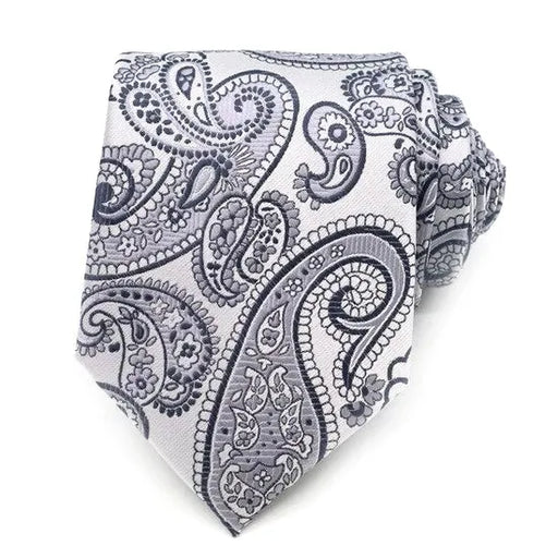 Silver Grey Paisley Silk Tie for Classy Men - Elegant Accessory for Formal Occasions