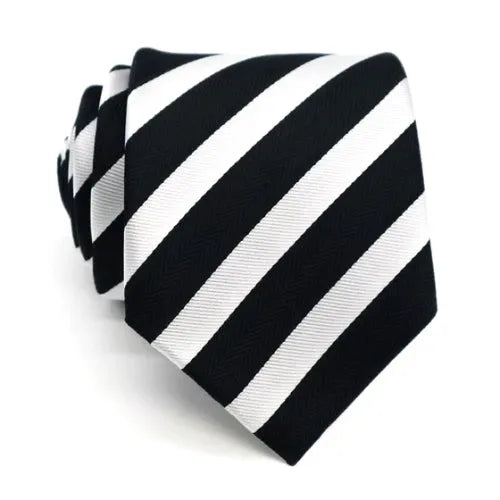 Classic Black and White Striped Silk Tie for Men