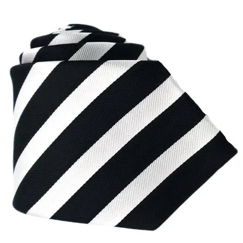 Classic Black and White Striped Silk Tie for Men