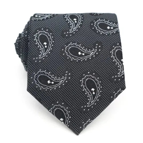 Black Paisley Silk Tie for Men - Elegant Design for Formal Occasions