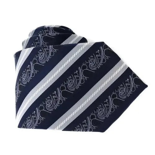 Silk Tie for Men - Classy White and Navy Striped Design