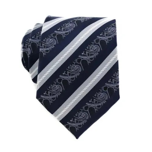 Silk Tie for Men - Classy White and Navy Striped Design