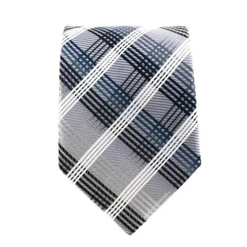 Elegant White and Black Tartan Silk Tie for Men