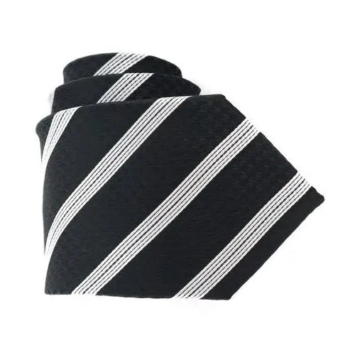 Mens Silk Tie with Black White Stripes - Elegant and Classy Accessory
