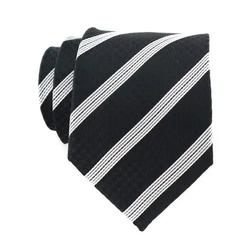 Mens Silk Tie with Black White Stripes - Elegant and Classy Accessory