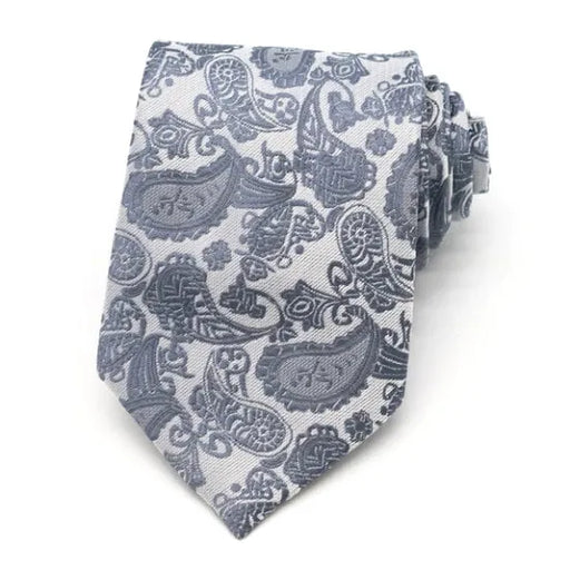 Elegant Paisley Silk Tie in White Grey Silver for Men