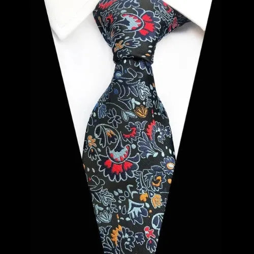 Black Floral Silk Tie for Men - Classy Detailed Design