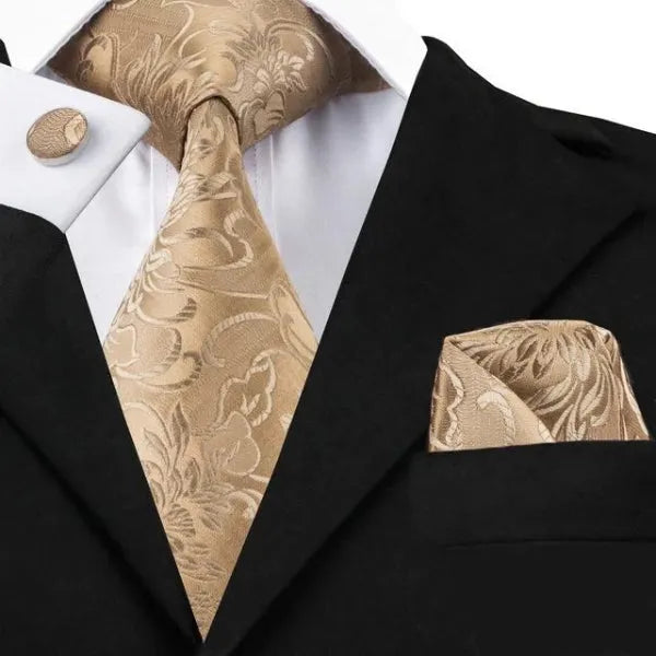 24k Gold Floral Silk Tie for Classy Men - Elegant Accessory for Formal Occasions