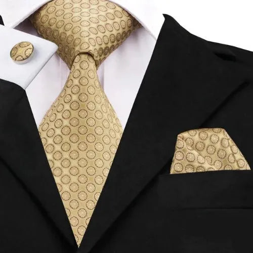 Mens Gold Silk Tie with Elegant Circle Dot Pattern