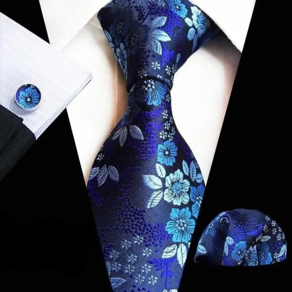 Midnight Blue Floral Silk Tie for Classy Men