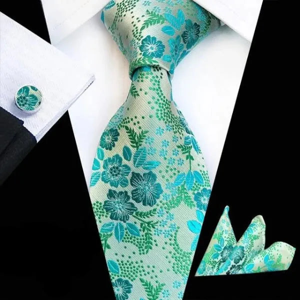 Teal Floral Silk Tie for Men - Elegant Accessory for Formal and Casual Occasions