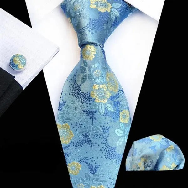 Baby Blue Floral Silk Tie for Men - Elegant Accessory for Formal and Casual Wear