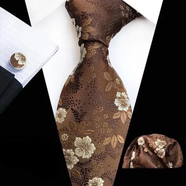Brown Floral Silk Tie for Men - Elegant Accessory for Special Occasions