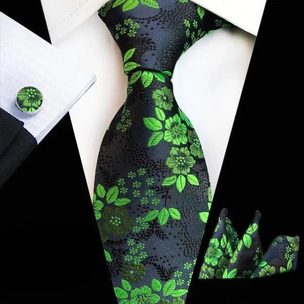 Elegant Green Floral Silk Tie for Men