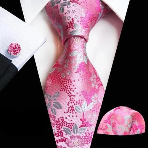 Pink Floral Silk Tie for Classy Men - Elegant Accessory for Formal Occasions