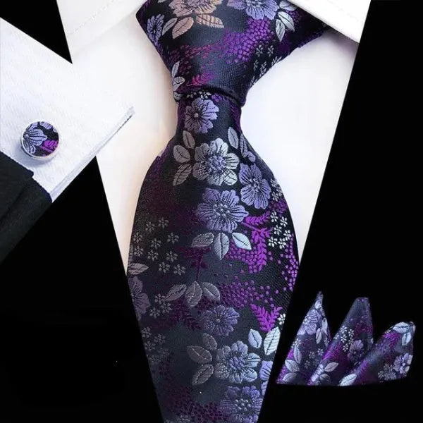 Violet Floral Silk Tie for Men - Elegant Classy Accessory