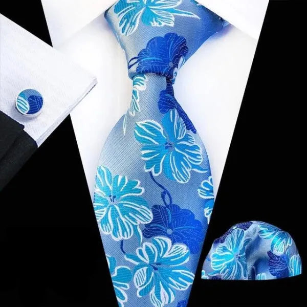Light Blue Floral Silk Tie for Classy Men - Elegant Accessory for Formal Occasions