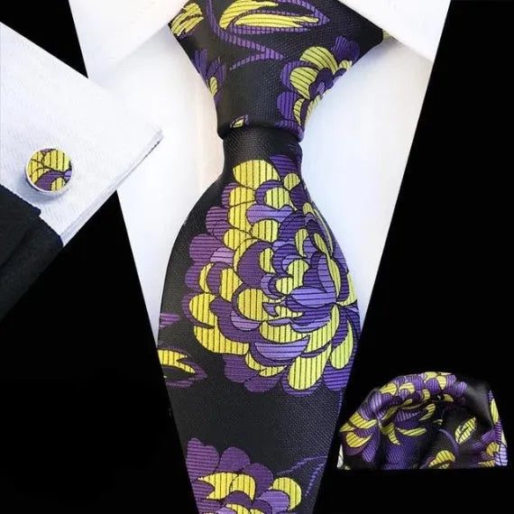 Purple and Yellow Floral Silk Tie for Classy Men