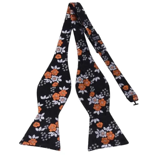 Orange Floral Silk Self-Tie Bow Tie for Classy Men
