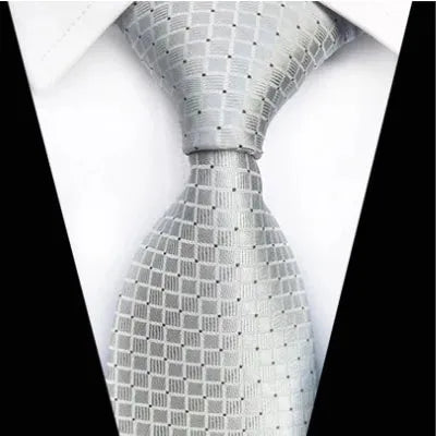 Classic Silver Mini Check Silk Tie for Men - Elegant and Timeless Accessory